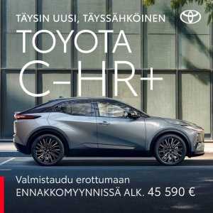 Täysin uusi täyssähköinen Toyota C-HR+ on upea yhdistelmä tyyliä ja tehoa: coupémaiset linjat kohtaavat erinomaisen ajettavuuden...