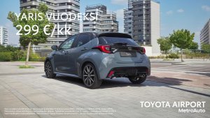 Meiltä nyt erä uusia Toyota Yaris Hybrid -malleja vuodeksi 299 €/kk!
