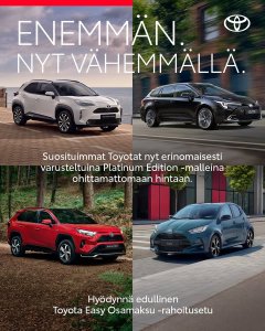Uusi Toyota Platinum Edition -mallisto on täällä: Toyota Yaris, Yaris Cross, Corolla ja RAV4 Plug-in Hybrid ovat nyt saatavilla ...