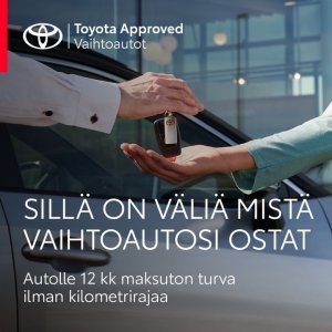 Toyota Approved Vaihtoautot on Toyota-mekaanikon tarkastamia. Saat aina 12 kk:n turvan vaihtoautoosi ilman kilometrirajaa. Tutus...