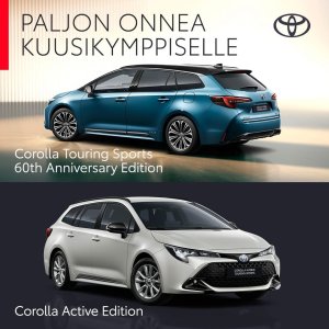 Ikinuori Toyota Corolla täyttää 60 vuotta. Pyöreitä on syytä juhlia isosti uudella juhlavuoden mallilla: uusi Toyota Cor...