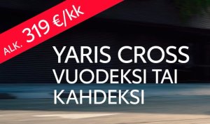 Helppo ja turvallinen vaihtoehto autoiluun! TOYOTA YARIS CROSS meiltä nyt vuodeksi tai kahdeksi alk. 319 €/KK. Tutustu b...
